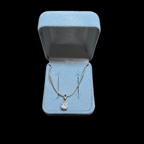VTG Sterling Silver Snake Chain Necklace W/Solitaire CZ Pendant (2738) - Picture 6 of 6